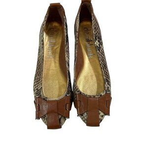 Daniblack flats women's 6.5 brown gray leather snakeskin embossed shoes